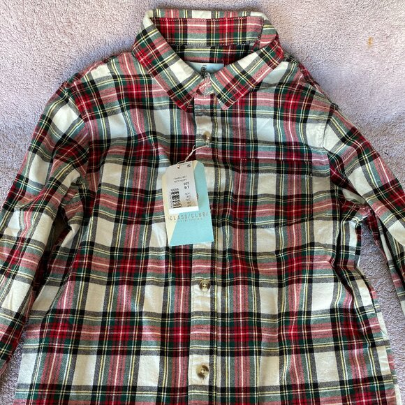 The Class/Club Boys Red Ivory Plaid Flannel Shirt Size 6/7 NWT Holiday Style - Picture 1 of 6